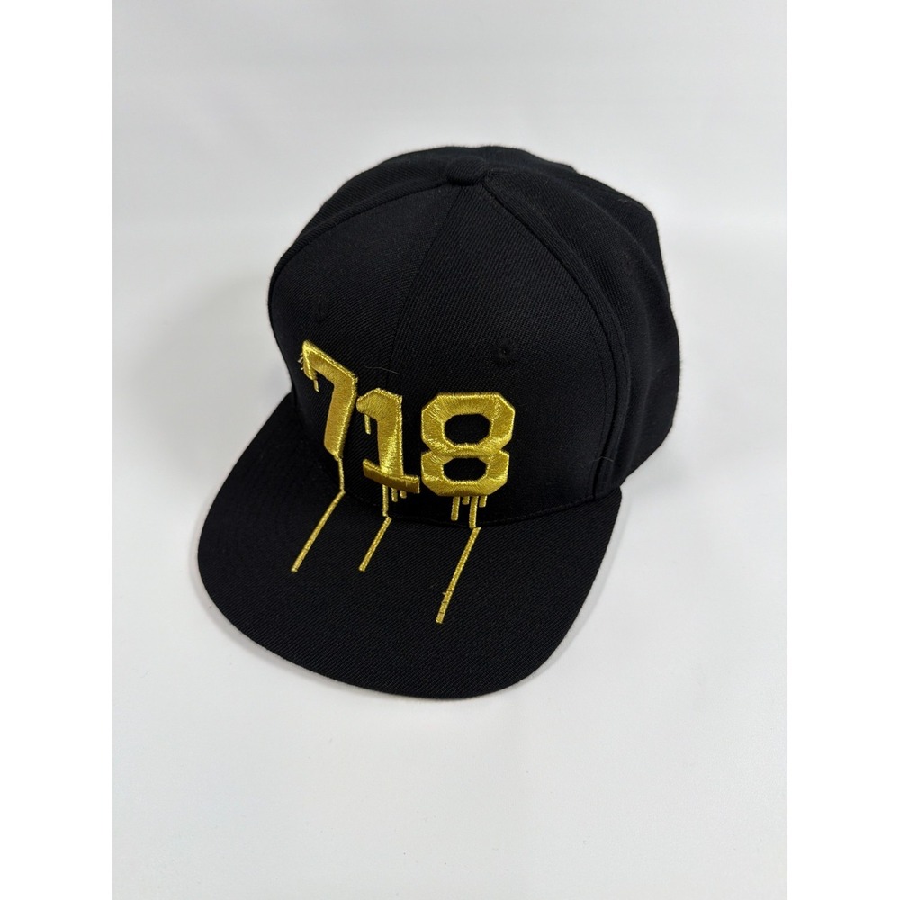 Snkr Head NYC 718 Gold Drip Embroidered Black Snapback Hat Streetwear Cap